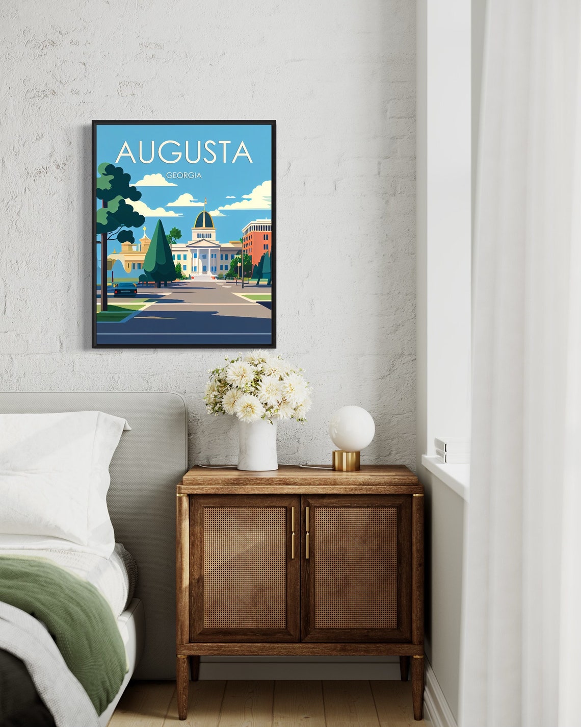 Augusta Georgia Domed Civic Building Tree Lined Street Travel Poster - Image 3