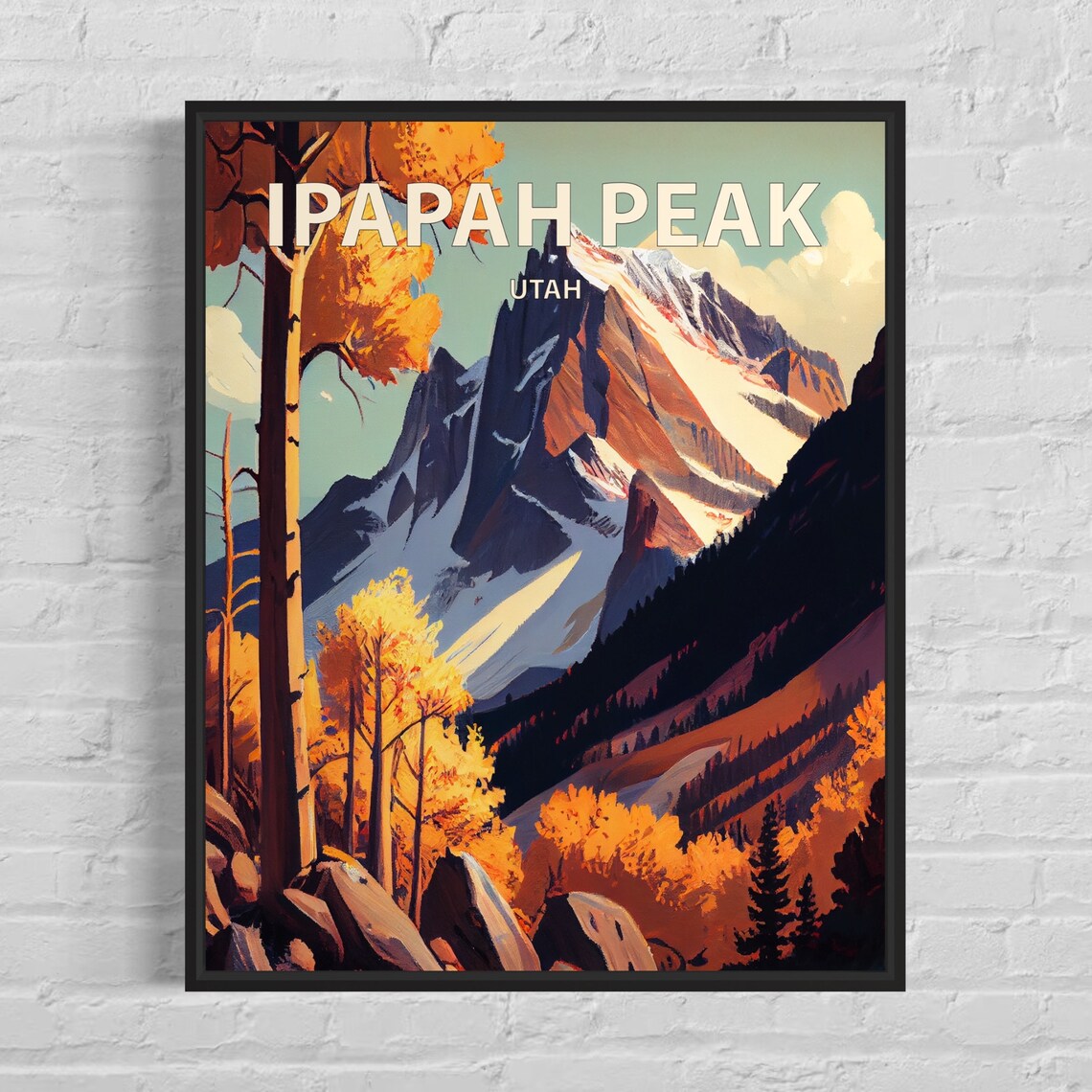 Ipapah Peak Utah Snowy Ridge Golden Aspen Rocks Travel Poster