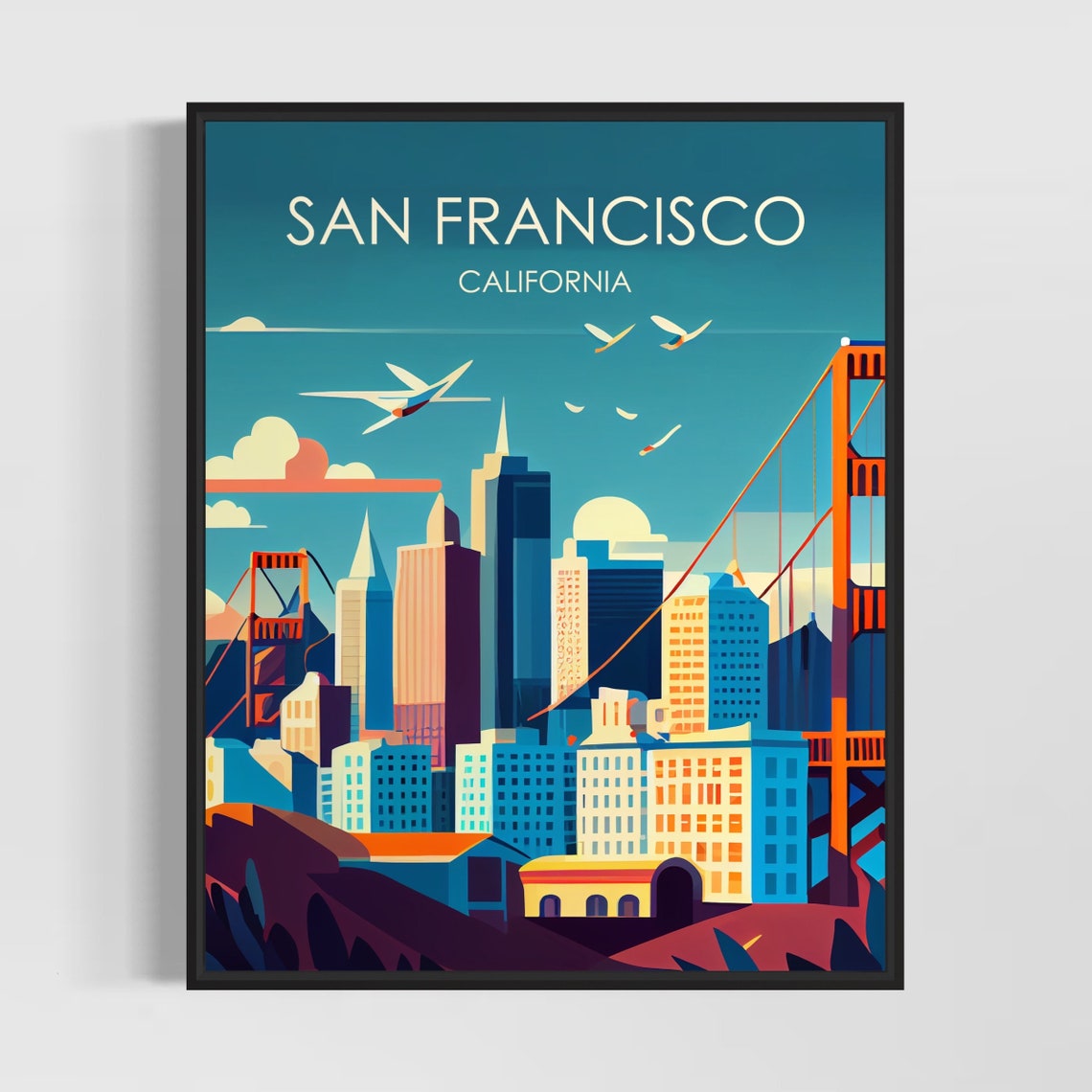 San Francisco California Golden Gate Bridge Skyline Travel Poster