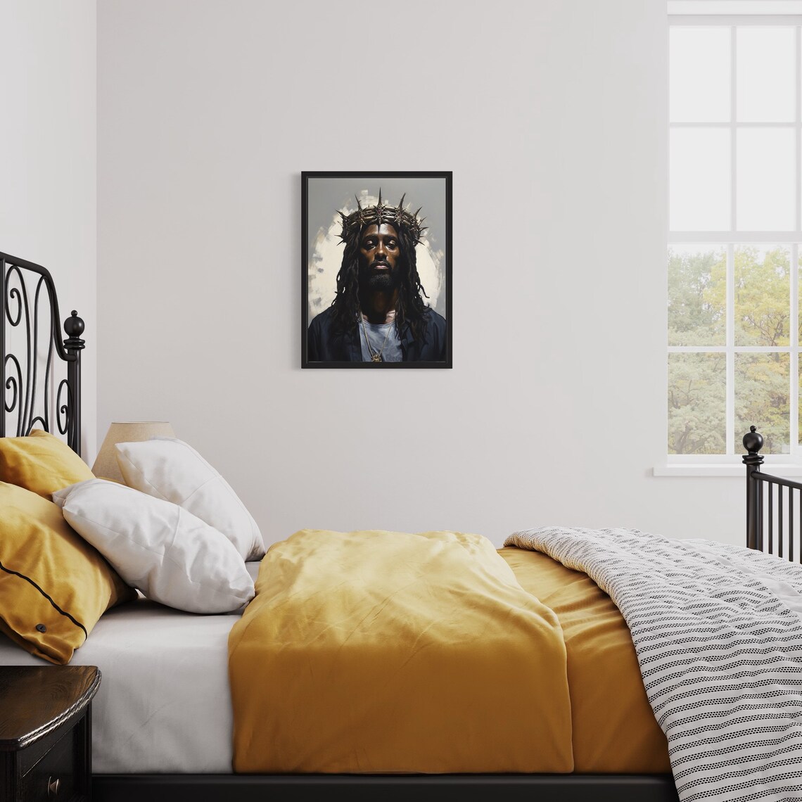 Black Jesus Crown of Thorns Sacred Portrait Religious Art Print - Image 3