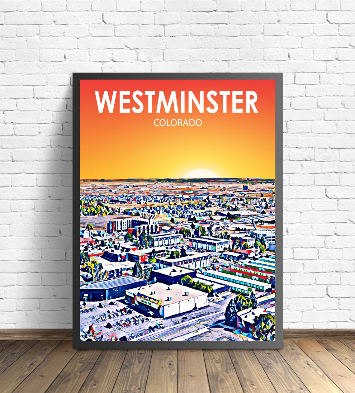 Westminster Colorado Sunset Suburban Skyline Painted Artwork Poster