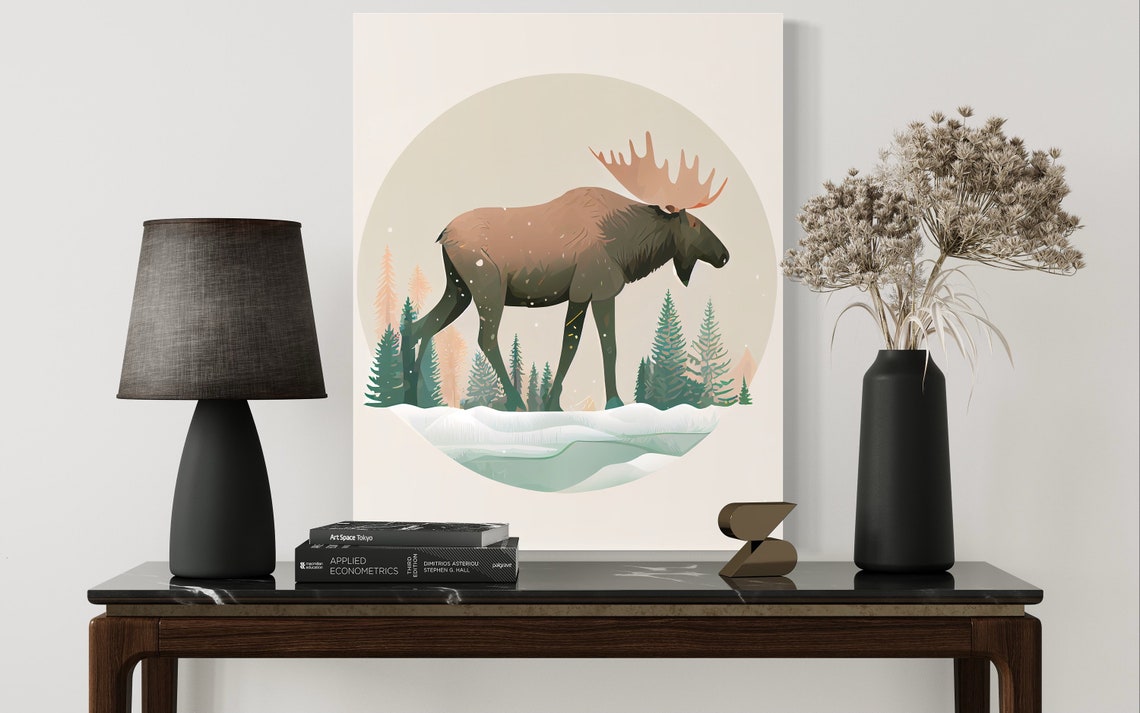 Moose Winter Forest Wildlife Modern Illustration Art Print Decor - Image 2