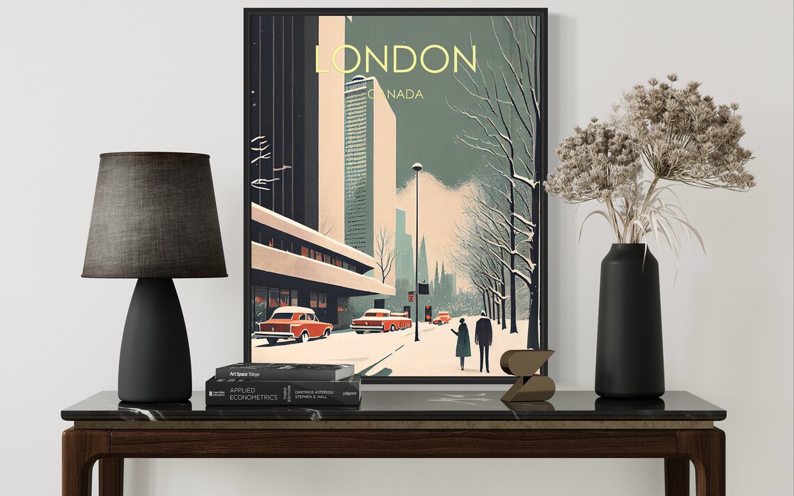 London Ontario Snowy Downtown Street Vintage Winter Travel Poster - Image 3