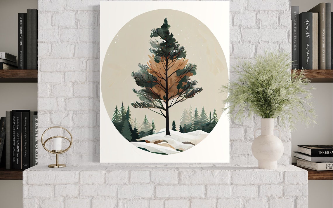 Pine Tree Retro Art Print Pine Tree Illustration Pine Tree Vintage Minimal Design Poster - Image 3