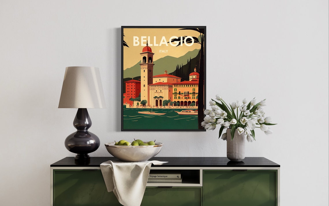 Bellagio Italy Poster with Lake Como Waterfront and Bell Tower - Image 2