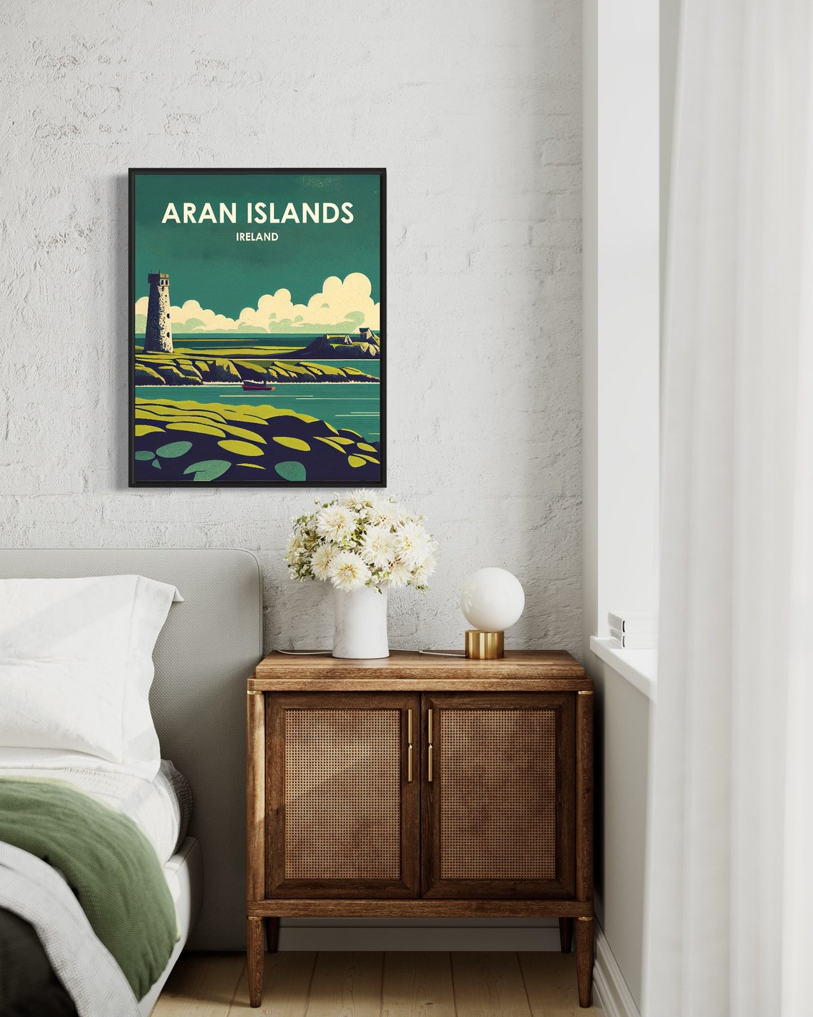 Aran Islands Ireland Lighthouse Green Rocky Coast Retro Travel Poster - Image 3