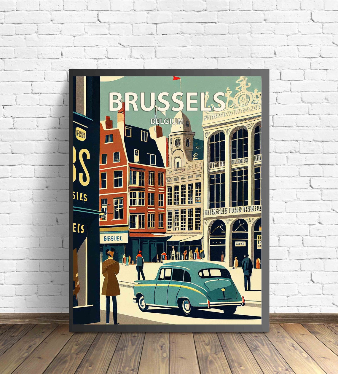 Brussels Belgium Vintage Charming Street Scene City Center Poster