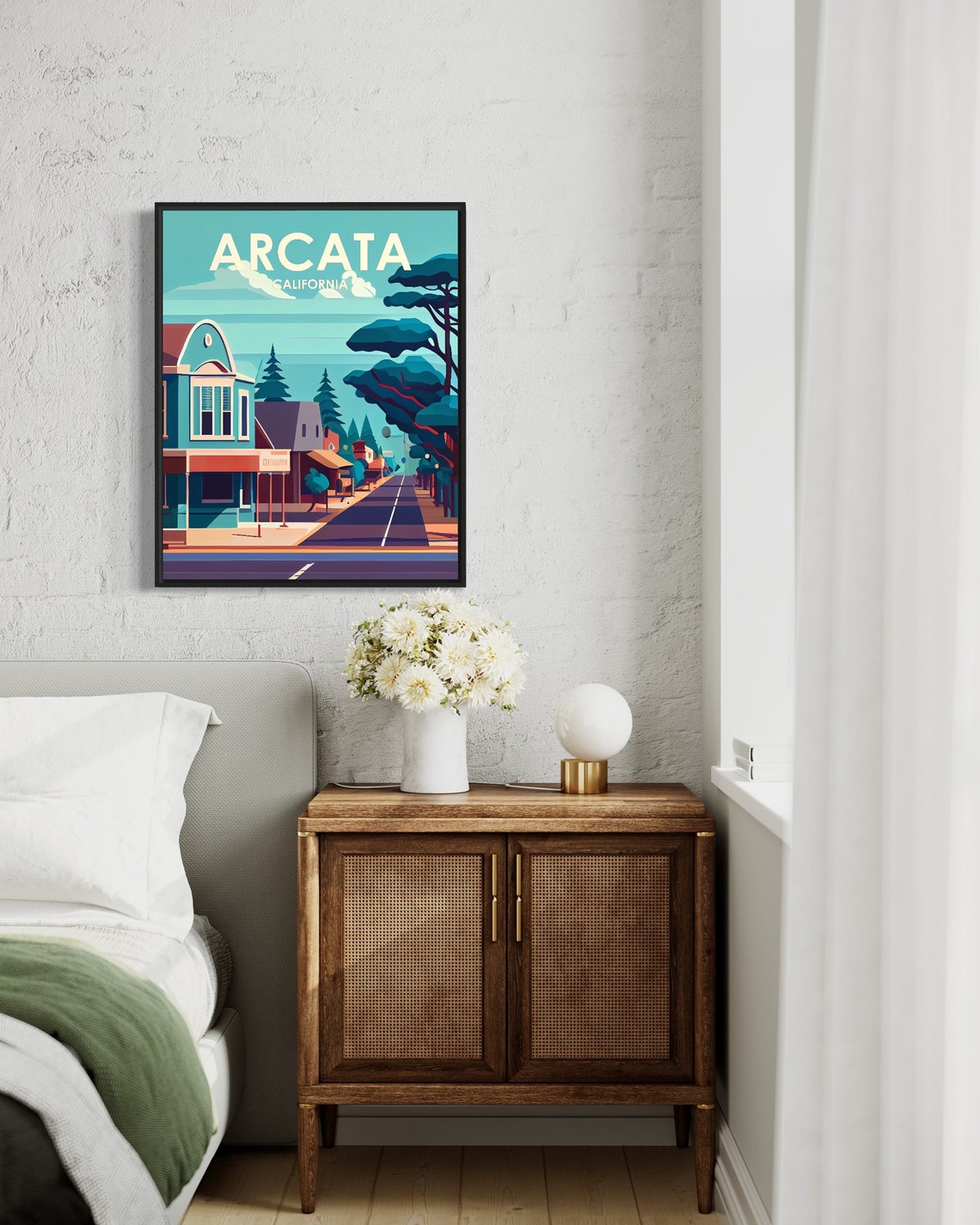 Arcata California Retro Main Street Tall Redwoods Evening Poster - Image 3