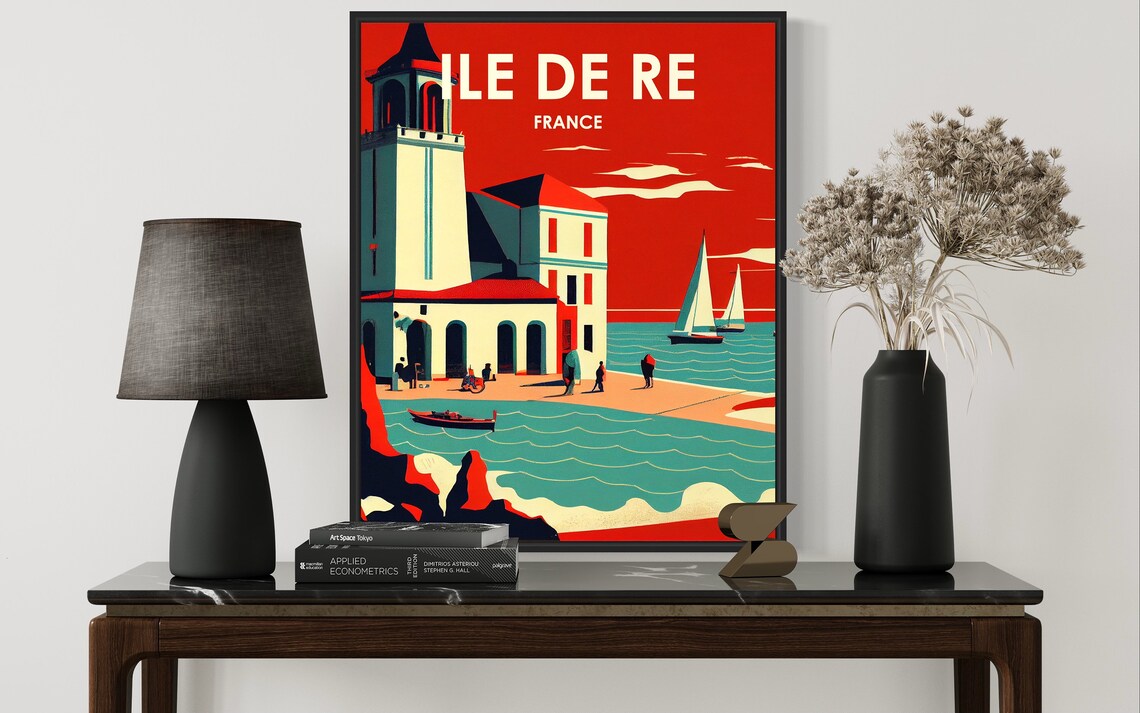 Ile de Re France Harbor Sailboats Retro Red Sky Coastal Poster - Image 2
