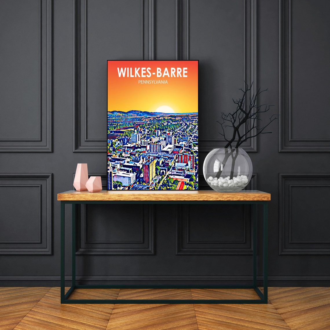 Wilkesbarre Pa Art Poster Pennsylvania Sunset Landscape Poster Print Wilkesbarre City Wall Art Skyline Sketch Photo - Image 3