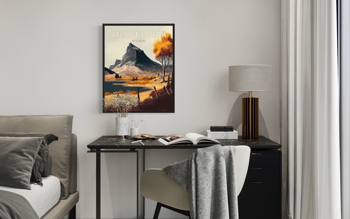 Atlantic Peak Wyoming Dark Summit Lake Golden Tree Travel Poster - Image 2