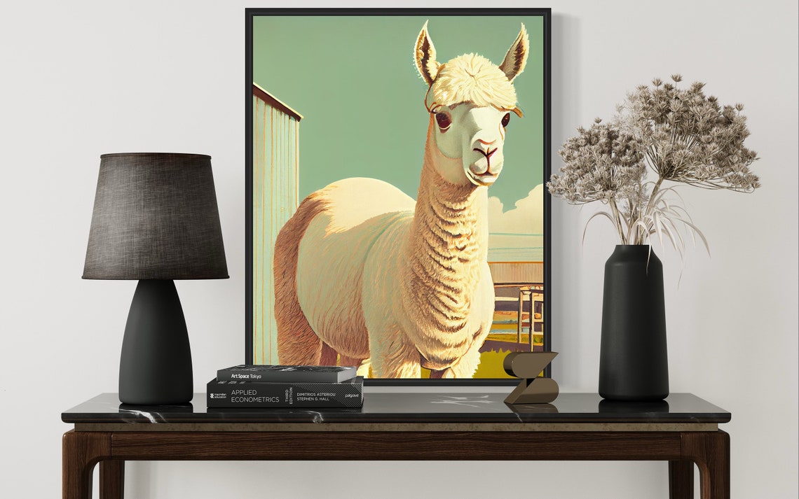 Alpaca Retro Portrait White Fluffy Alpaca Vintage Farm Animal Poster - Image 2