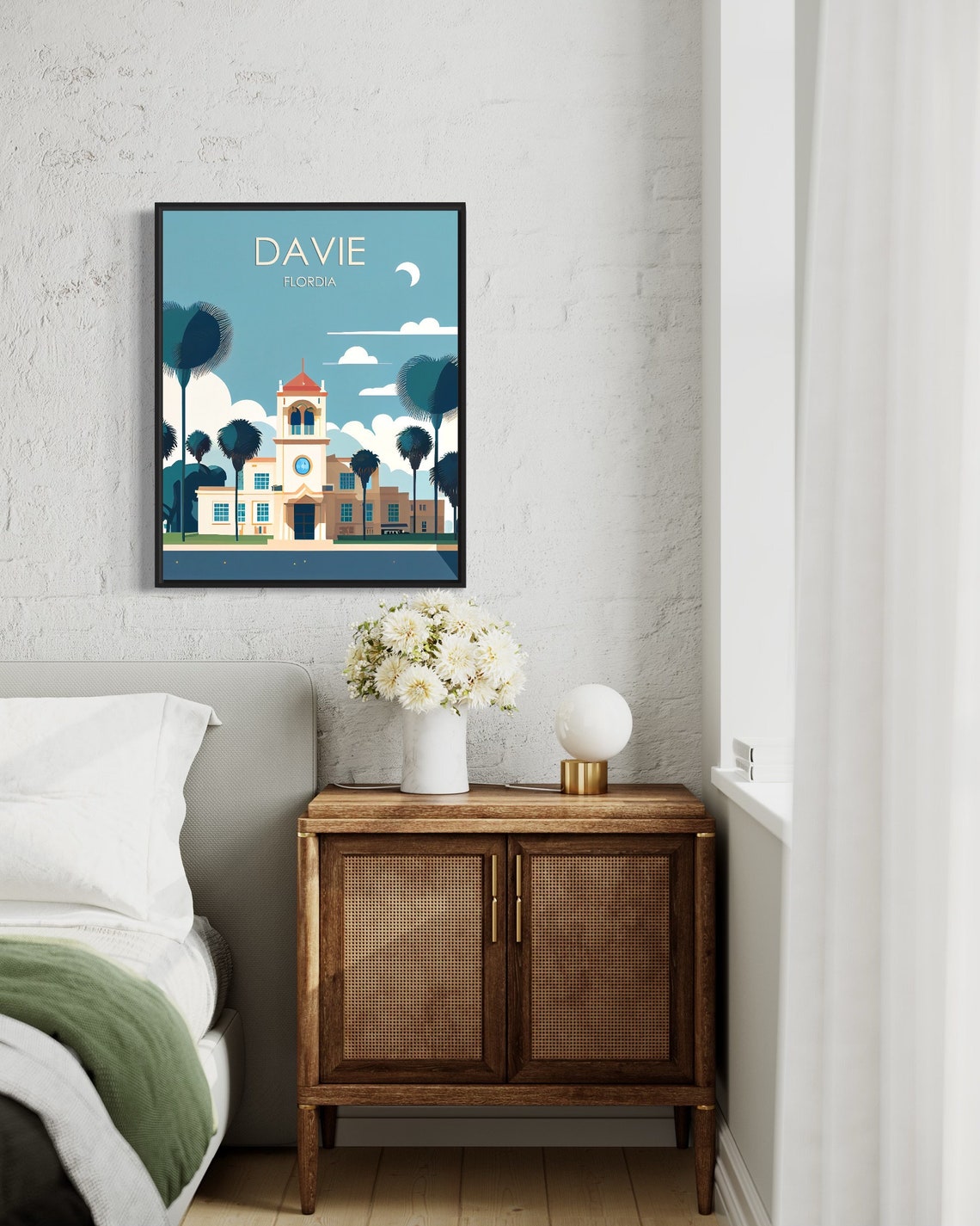 Davie Florida Spanish Clock Tower Palm Tree Retro Travel Poster - Image 3