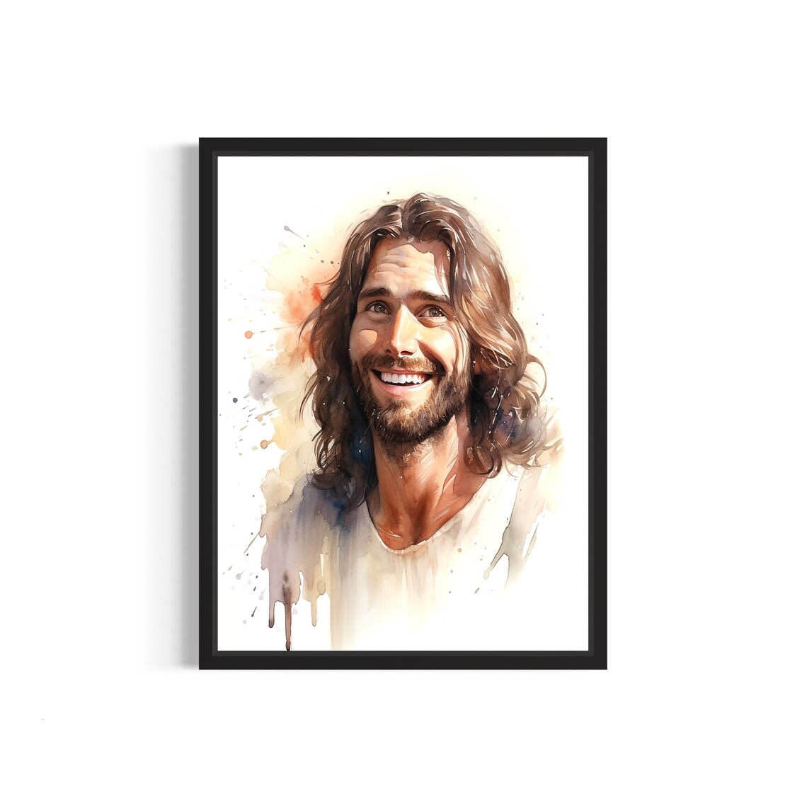 Smiling Jesus Christ Watercolor Portrait Religious Art Poster