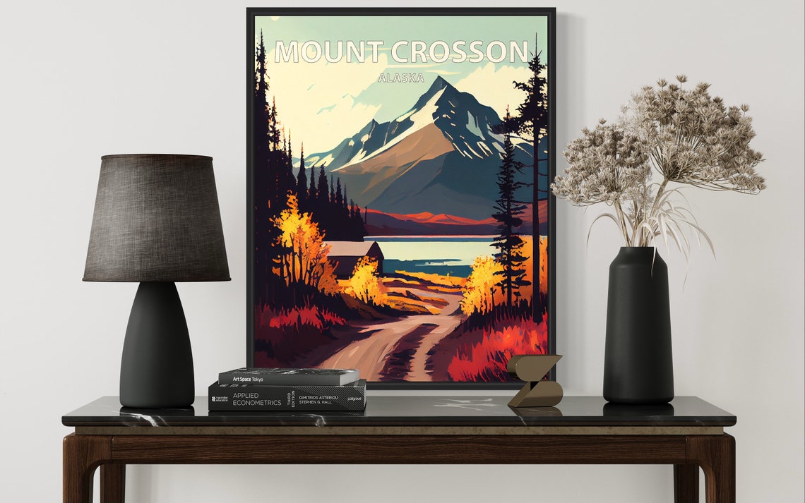 Mount Crosson Alaska Autumn Mountain Lake Cabin Wilderness Poster - Image 2