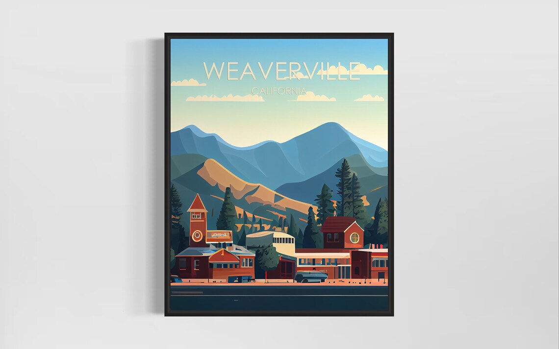 Weaverville California Vintage Mountain Town Winter Scene Poster