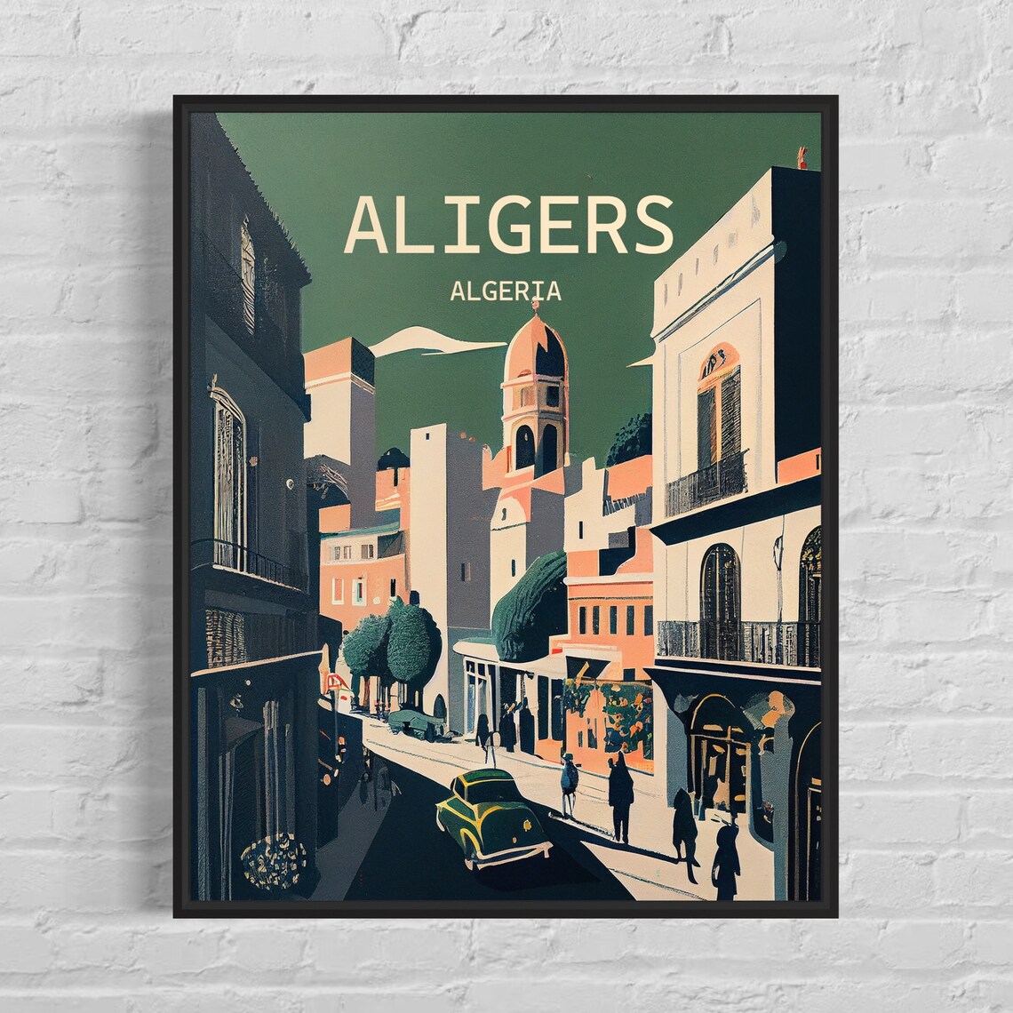 Aligers Algeria Old Town Street Vintage Cars Retro Travel Poster