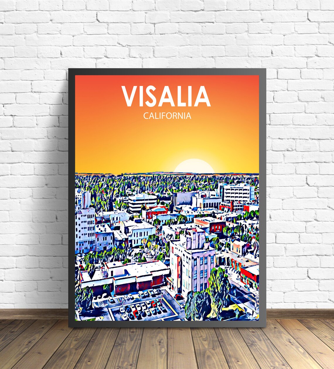 Visalia California Sunset Aerial Downtown City Golden Poster