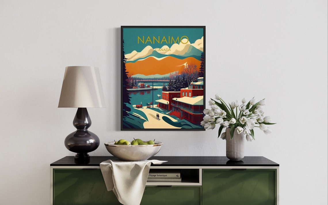 Nanaimo Canada Snowy Waterfront Town Harbor Scene Art Poster - Image 3