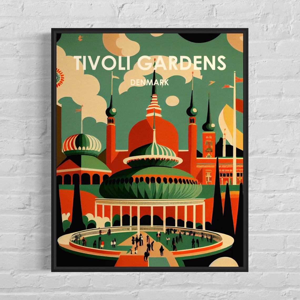 Tivoli Gardens Denmark Amusement Park Retro Illustration Poster