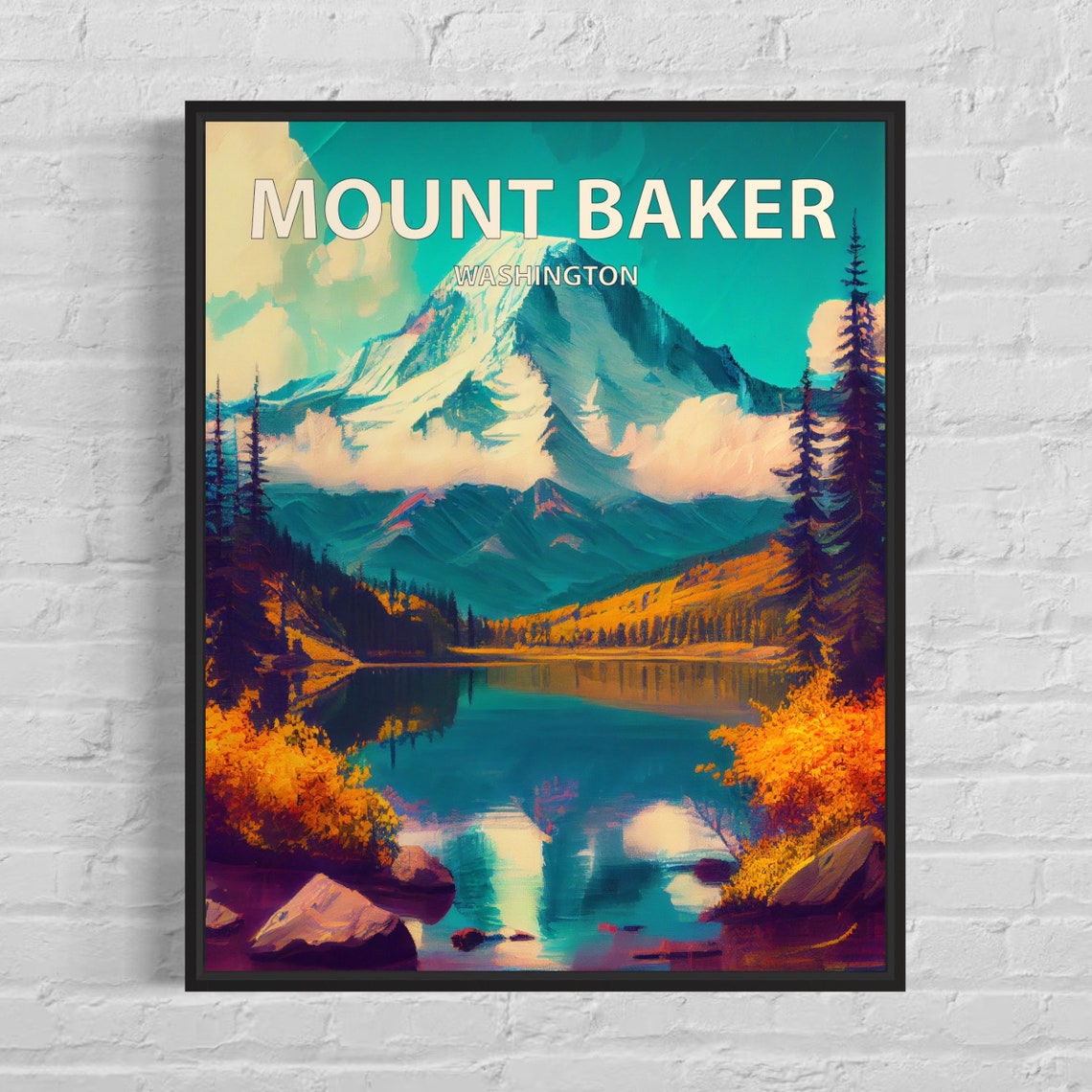 Mount Baker Washington Alpine Lake Autumn Reflection Travel Poster