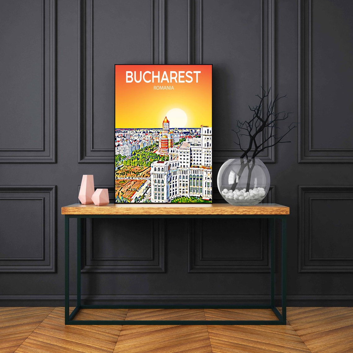 Bucharest Romania Sunset Grand Palace Boulevard Aerial Skyline Poster - Image 3