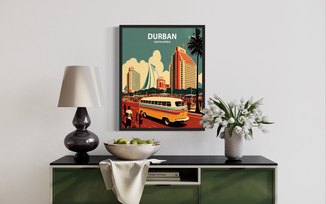 Durban South Africa Beachfront Bus Retro Vintage Scene Art Poster - Image 3