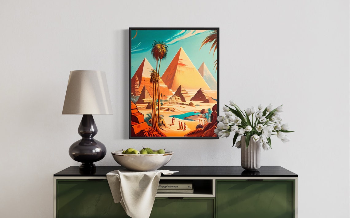 Pyramids of Giza Egypt Desert Oasis Vintage Style Travel Poster - Image 2