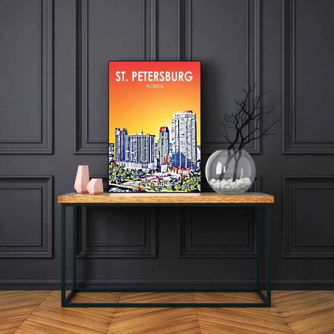 St. Petersburg Florida Sunset Waterfront Towers Painted Sky Poster - Image 3