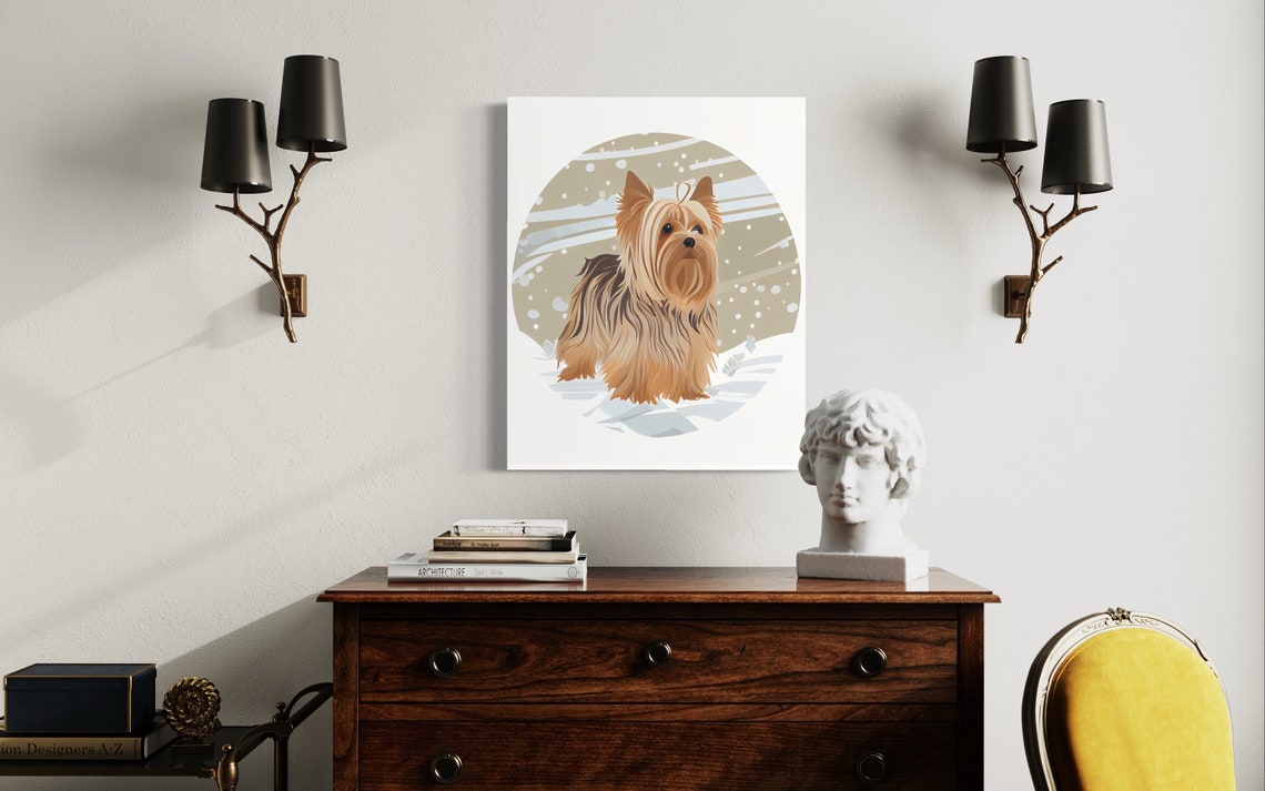 Yorkshire Terrier In Winter Snow Cute Dog Breed Portrait Poster - Image 2