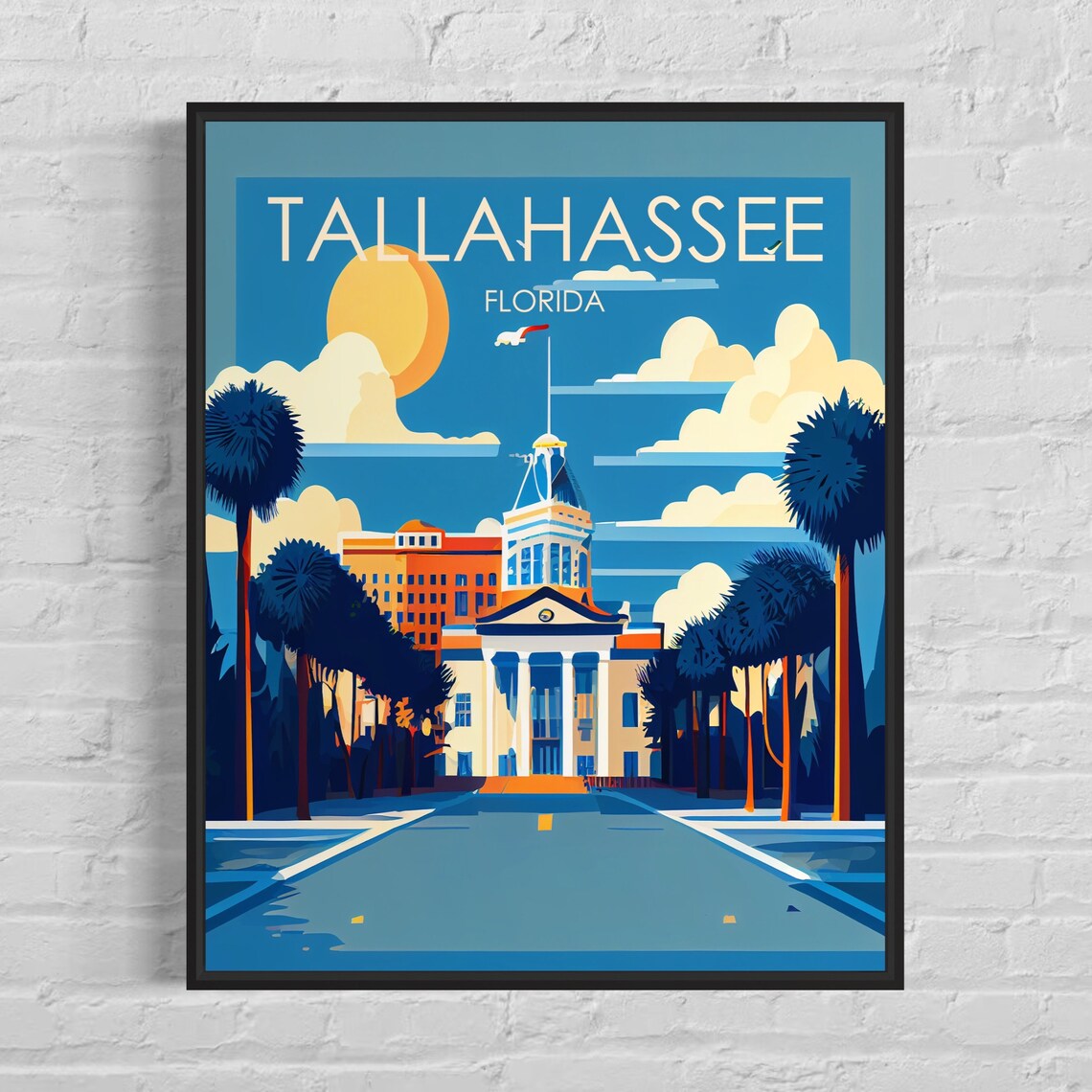 Tallahassee Florida Capitol Palms Retro Cityscape Poster Art