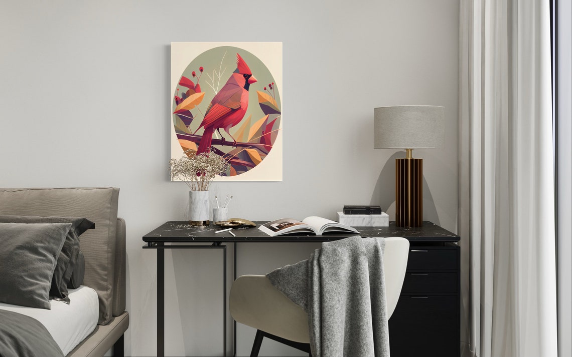 Red Cardinal Bird Perched Among Autumn Leaves Circular Art Print - Image 2