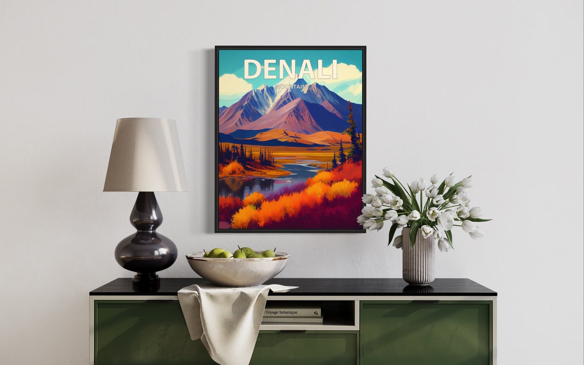 Denali Mountain Snowy Alaska Range Fall Lake Reflection Poster - Image 3