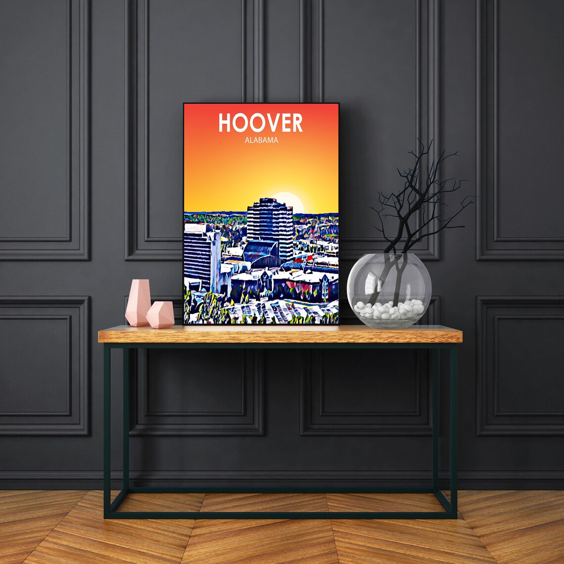 Hoover Alabama Aerial Sunset Downtown Colorful Skyline Poster - Image 3