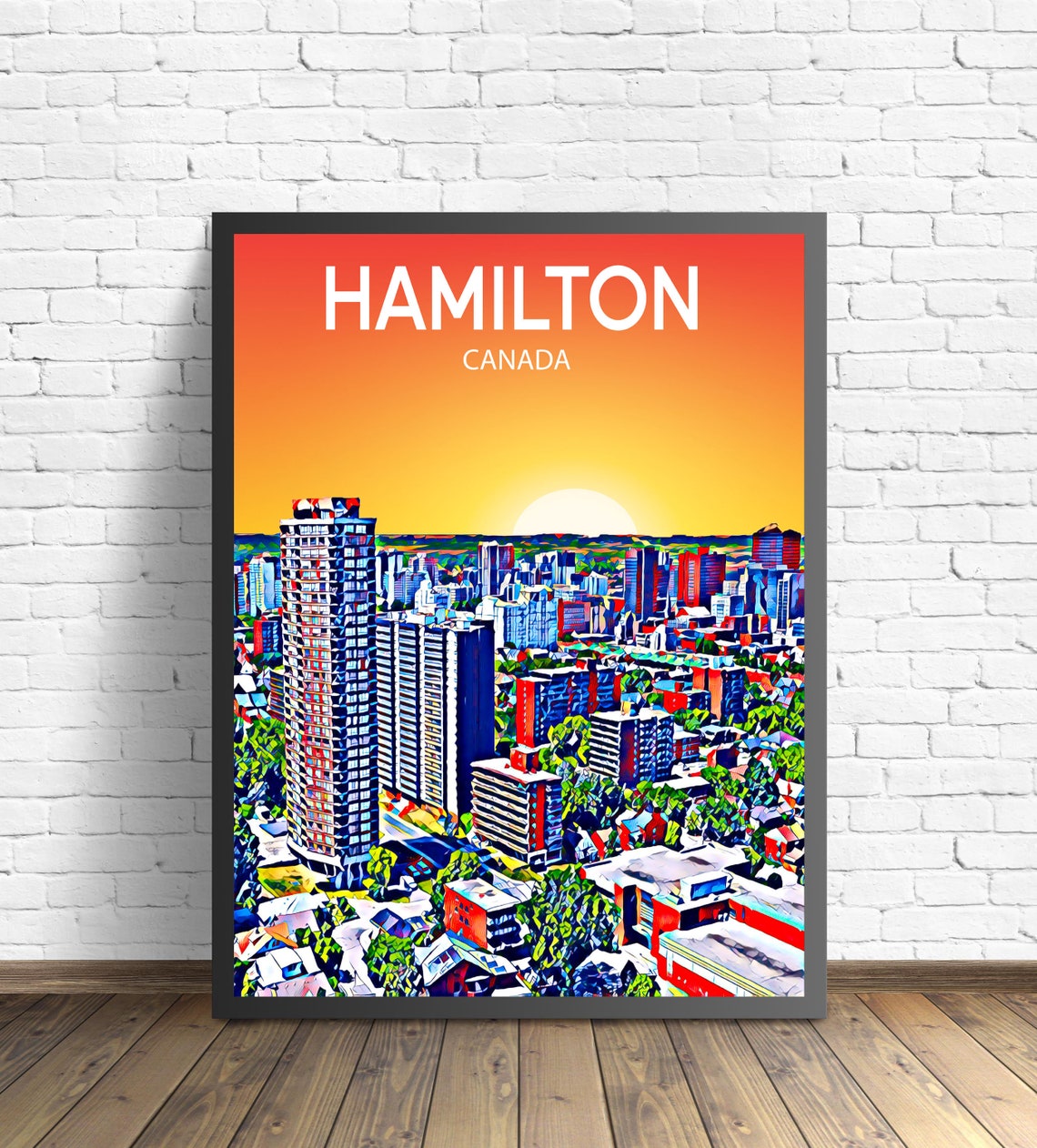 Hamilton Canada Sunset City Skyline Tower Blocks Sketch Poster