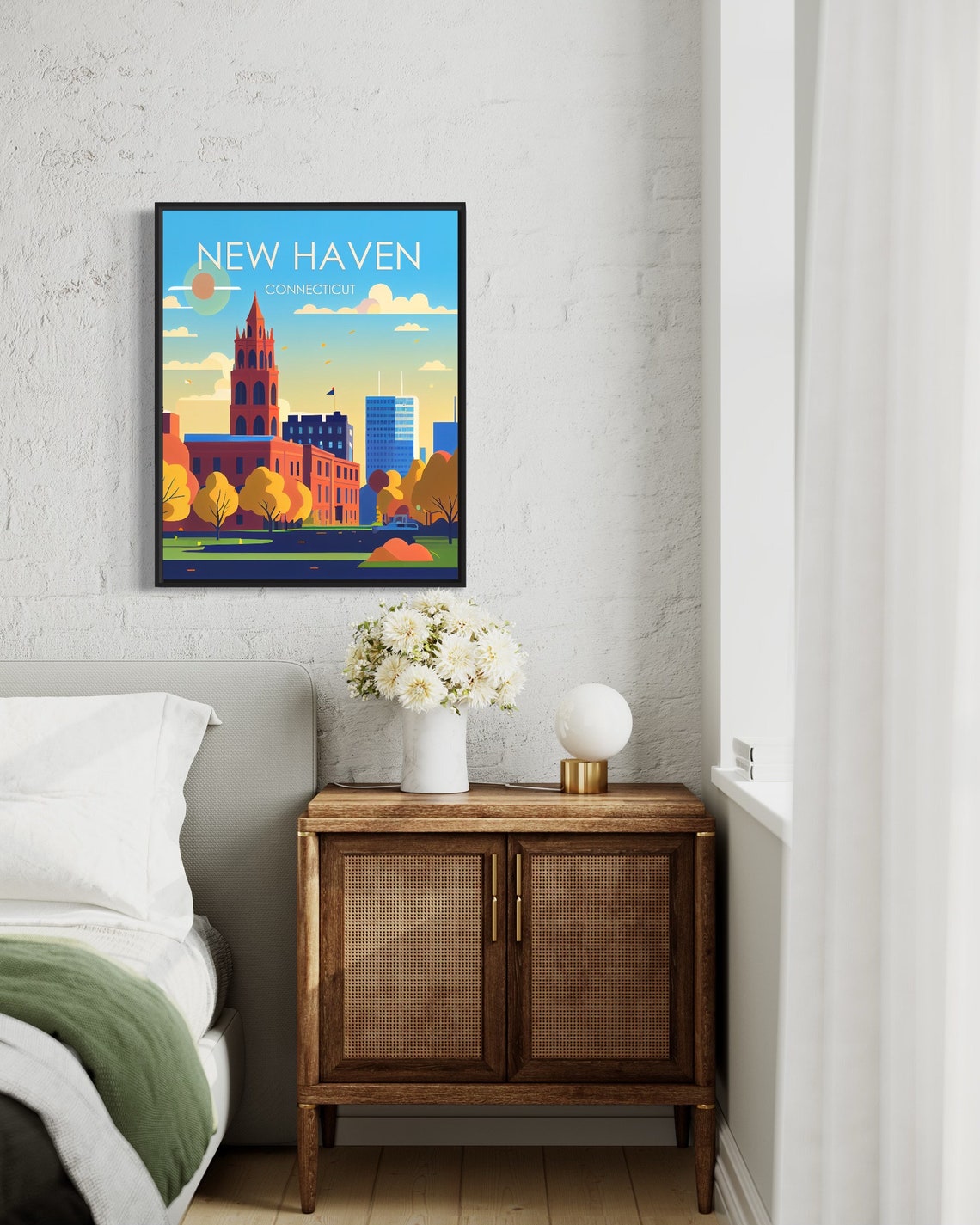 New Haven Connecticut Clock Tower Autumn Campus Retro Poster - Image 3