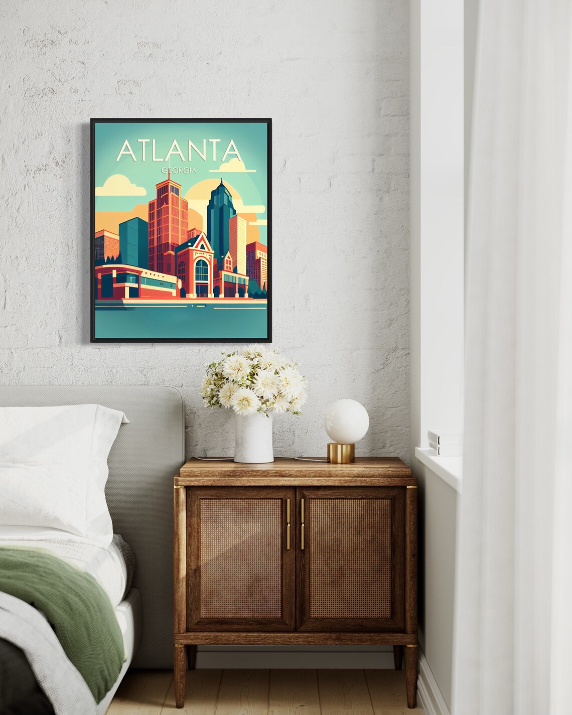 Atlanta Georgia Downtown Skyline Coral Teal Sunset City Travel Poster - Image 3