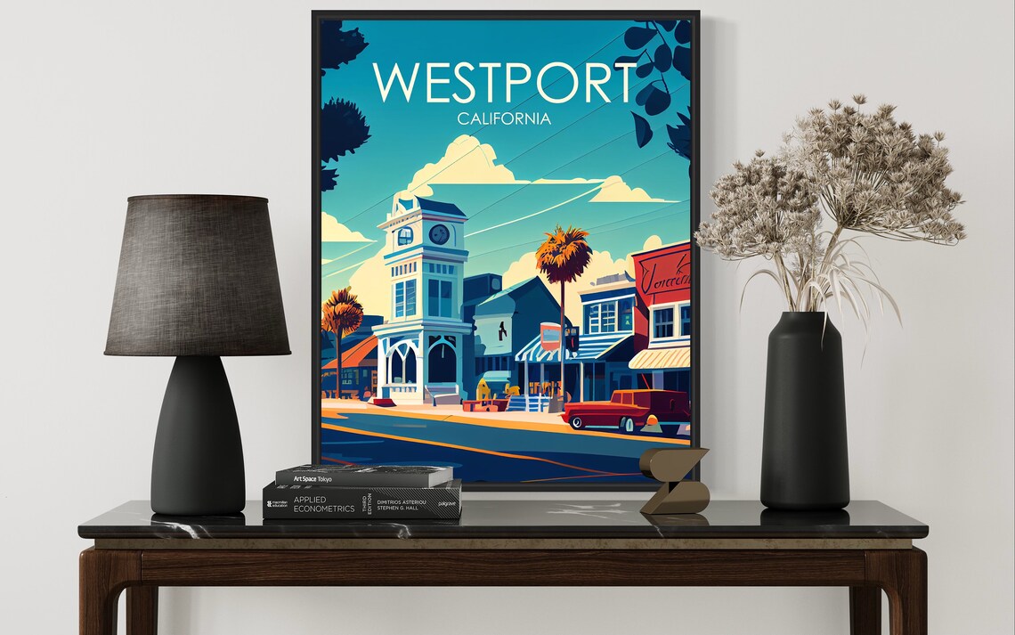 Westport California Clock Tower Downtown Retro Travel Poster - Image 3