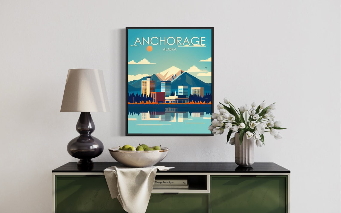 Anchorage Alaska Lakeside Skyline Snowcapped Mountain Peak Poster - Image 3
