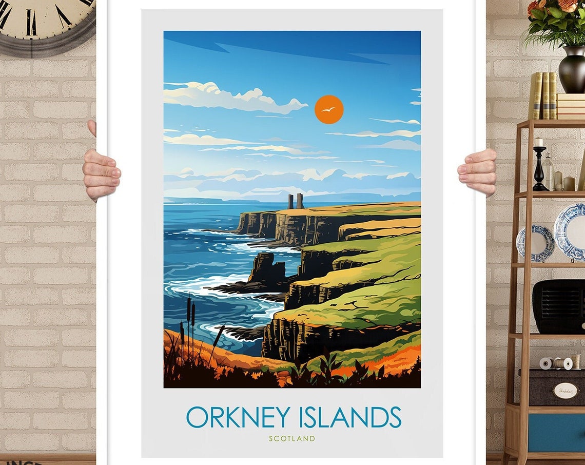 Orkney Islands Scotland Sea Cliffs Sunset Coastal Landscape Poster - Image 3