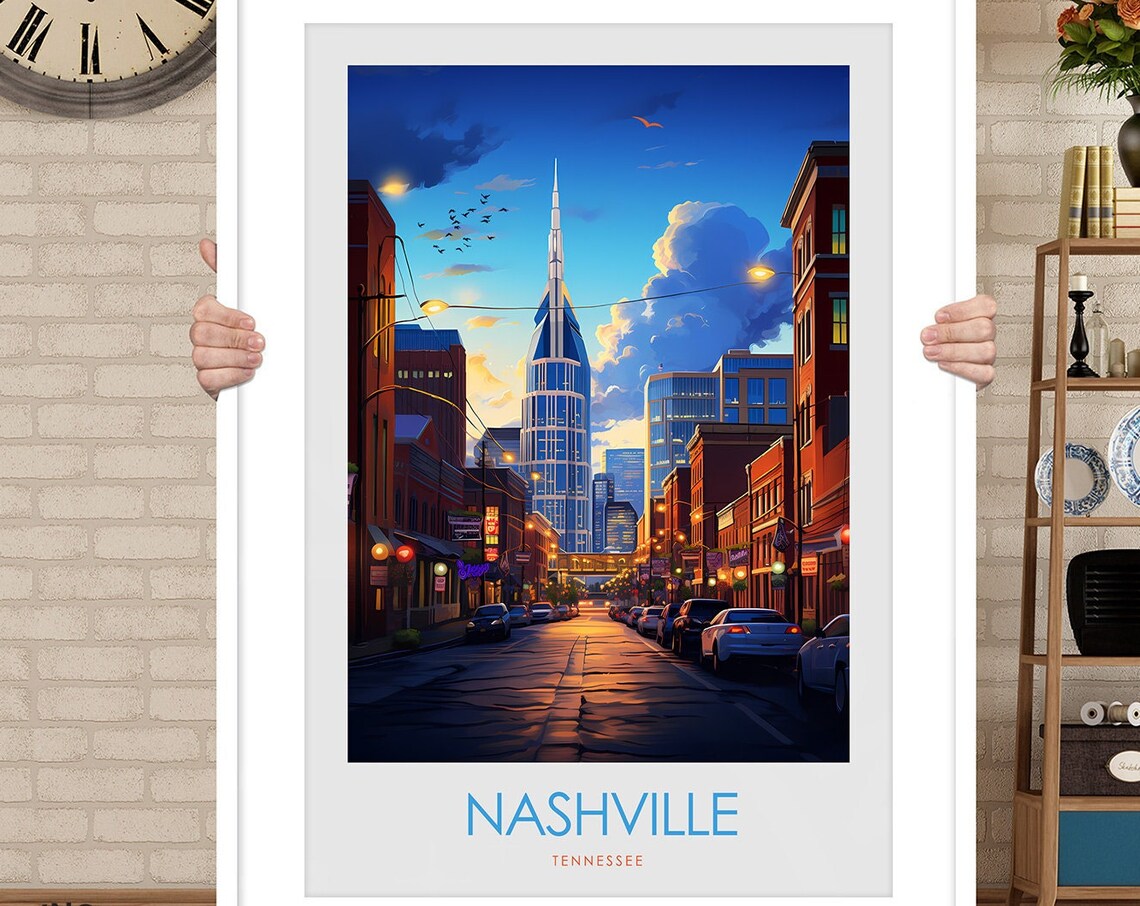 Nashville Tennessee Broadway Skyline Dusk Minimal Travel Poster - Image 3