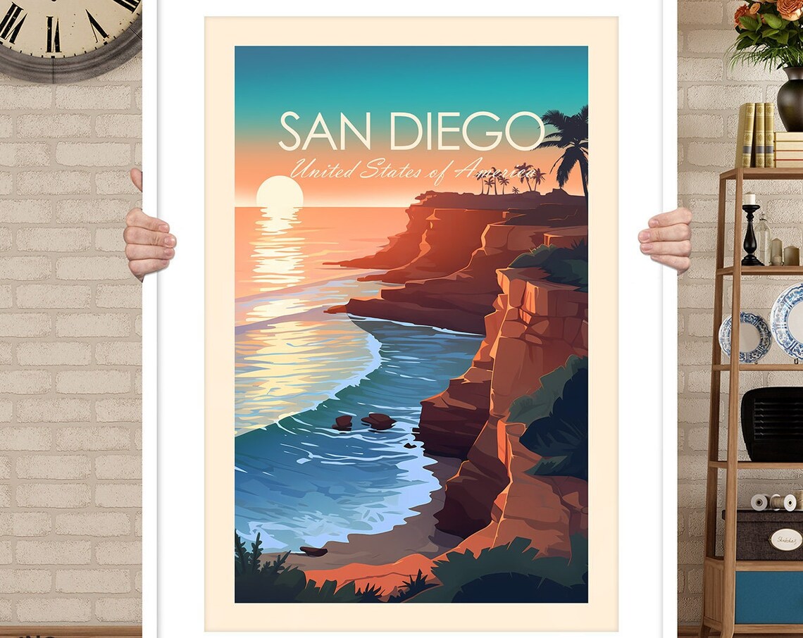 San Diego Sunset Cliffs Travel Poster, Travel Print - Image 3