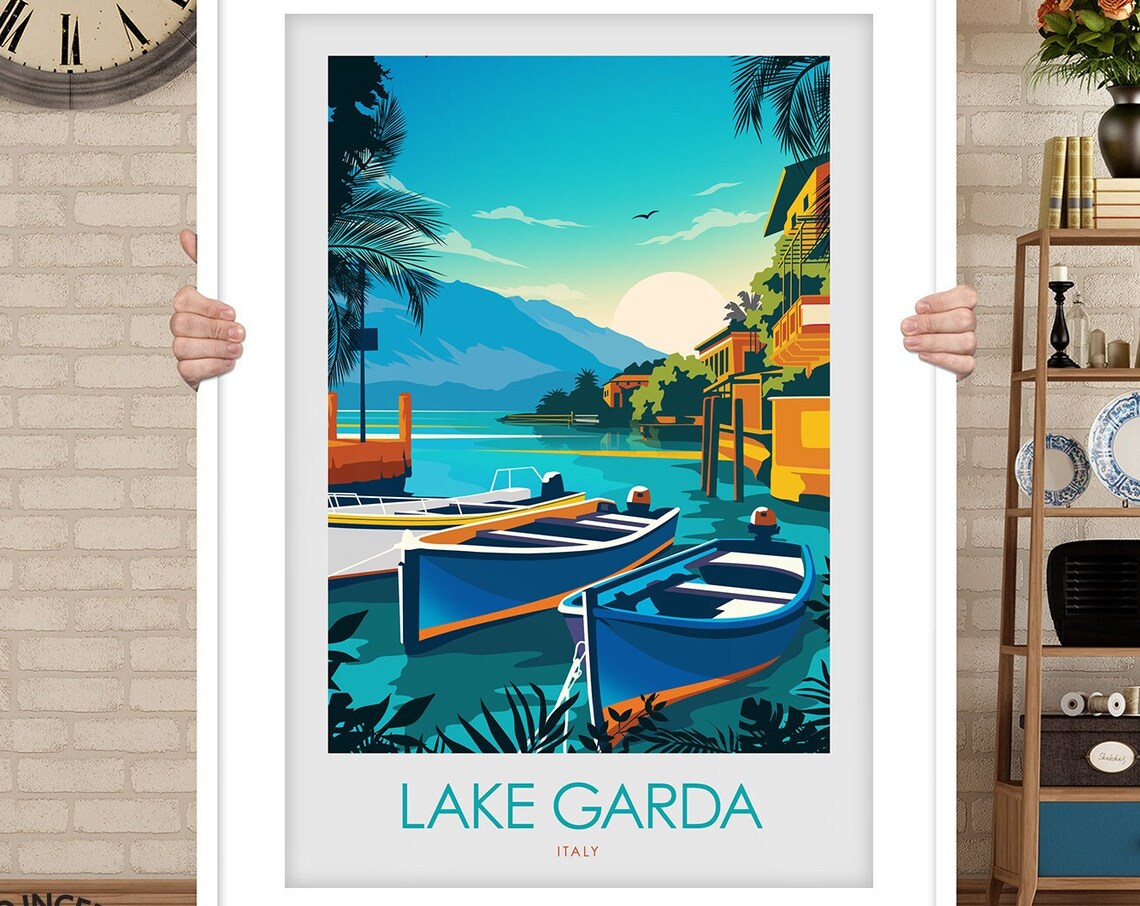 Lake Garda Italy Harbor Boats Mountains Vintage Travel Poster - Image 3