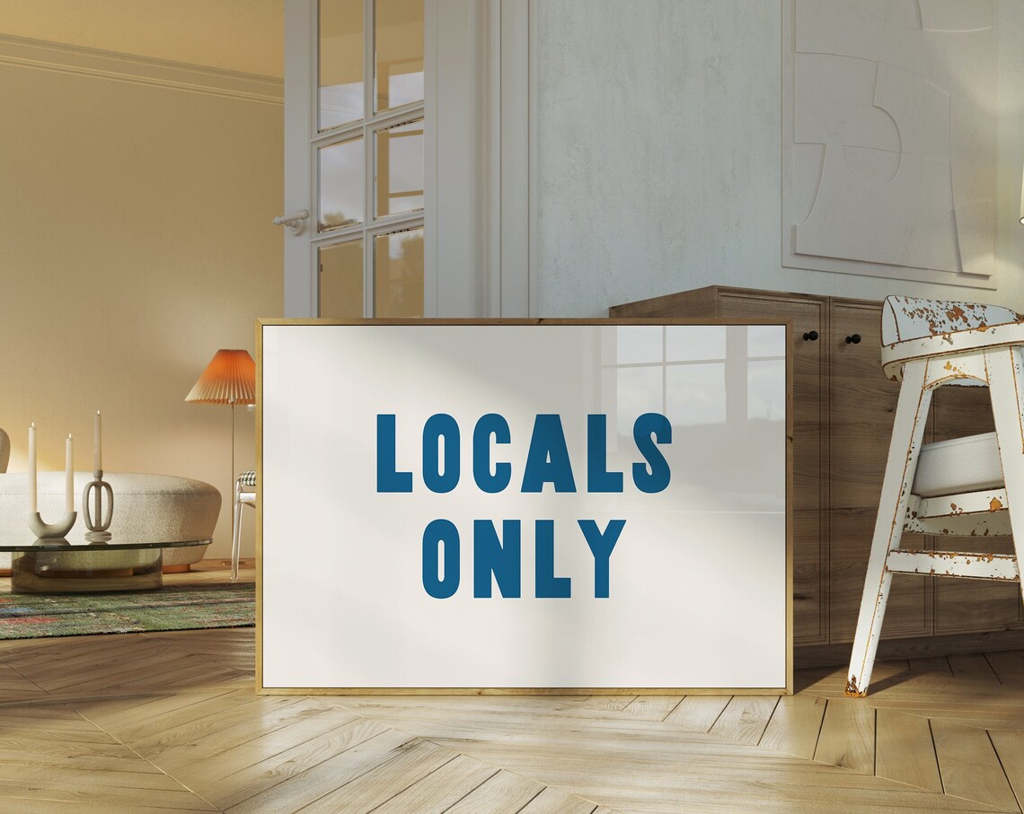 Locals Only Blue Typography Coastal Beach House Surf Decor Wall Poster