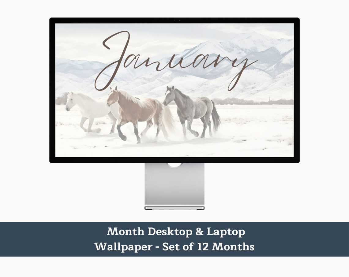 January Horses in Snow Desktop Wallpaper 12 Month Set Poster