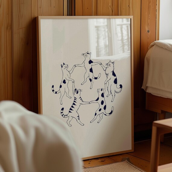 Matisse Cats Dancing In A Circle, Line Art