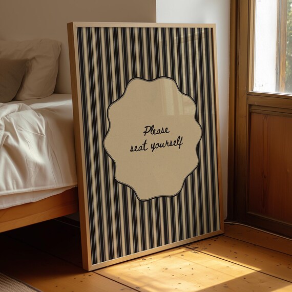 Funny Please Seat Yourself Poster Striped Powder Room Wall Decor