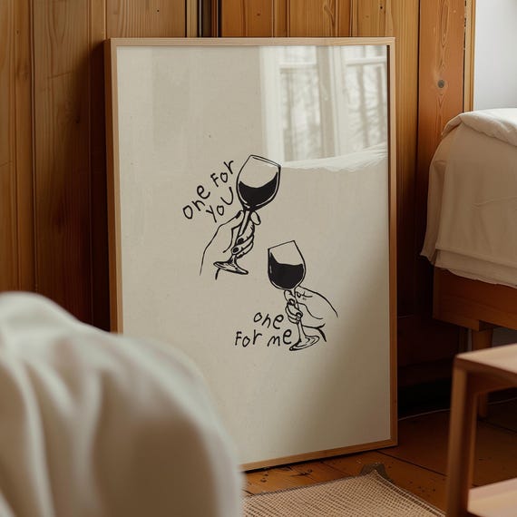 Funny Wine Art, Minimalist Bar Cart Poster