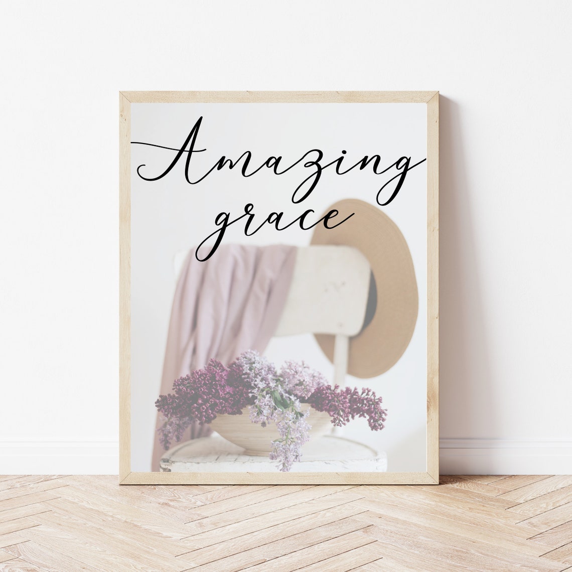 Amazing Grace Script Calligraphy Floral Lilac Photography Wall Art