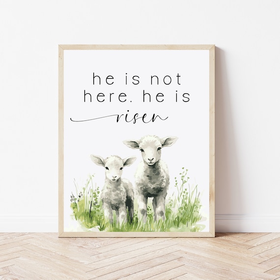 He Is Not Here He Is Risen Easter Watercolor Lambs Spring Decor Poster